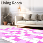 Playful Pink White Grid Pattern Rug