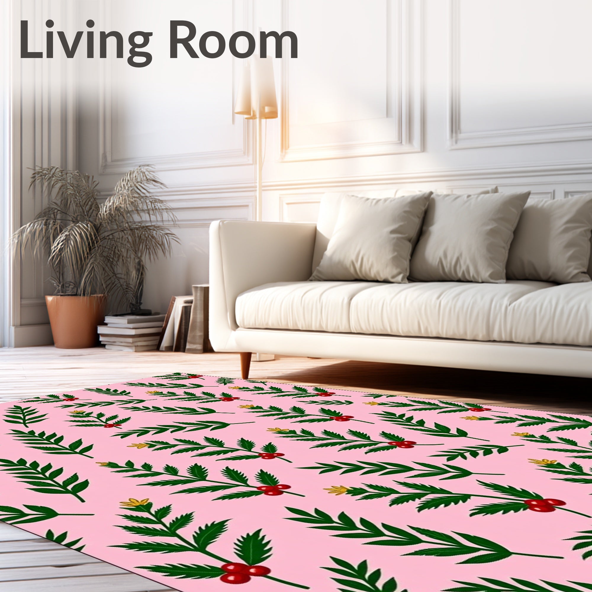 Pink Green Berry Branch Foliage Harmony Rug