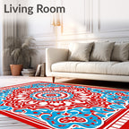 Red Blue White Intricate Mandala Design Rug