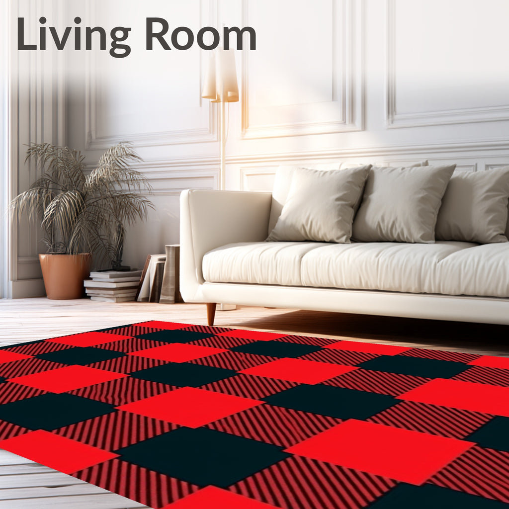 Classic Red Black Buffalo Check Pattern Rug