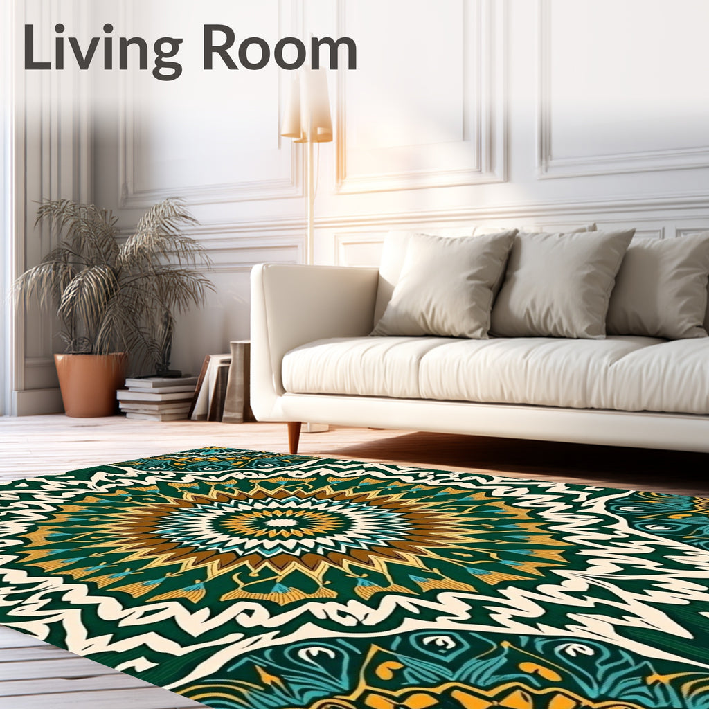 Green And Gold Mandala Pattern Rug