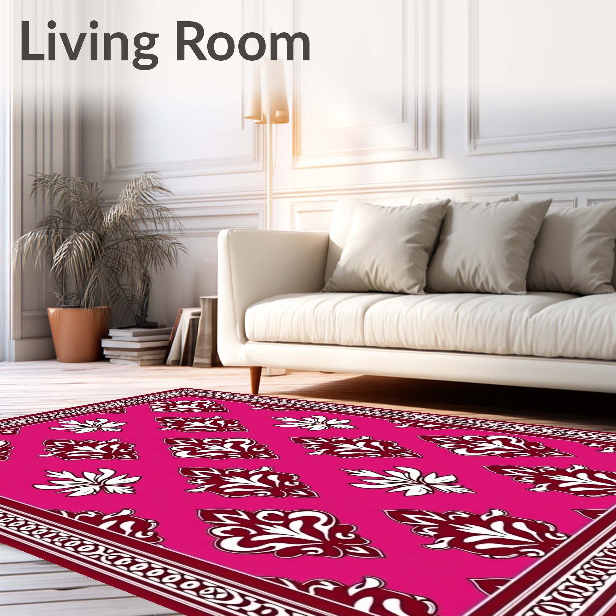 Rich Damask Pattern Pink Rug