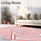Coral And White Interlocking Geometric Pattern Rug