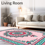 Pink Teal Mandala Inspired Floral Pattern Rug