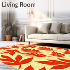 Bold Red Leaf Pattern Design Rug