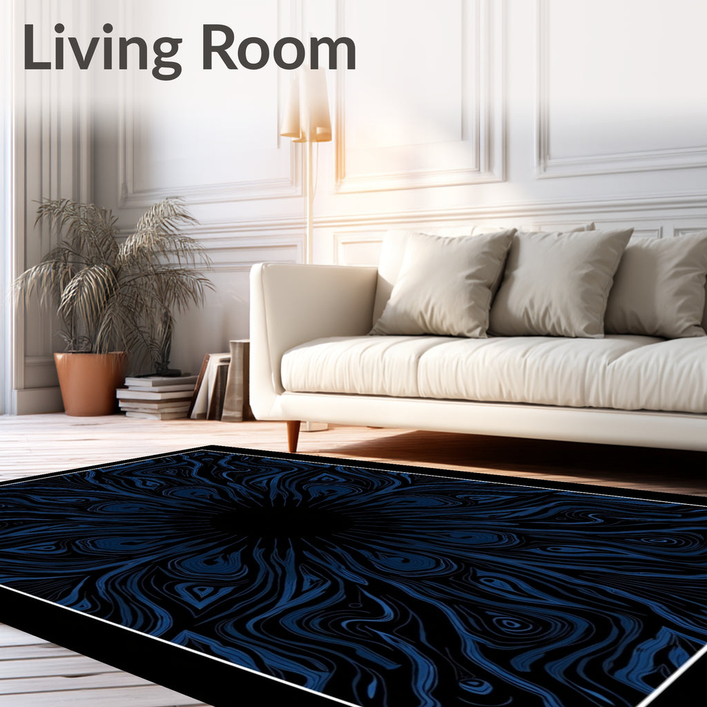 Deep Blue Swirling Organic Pattern Rug