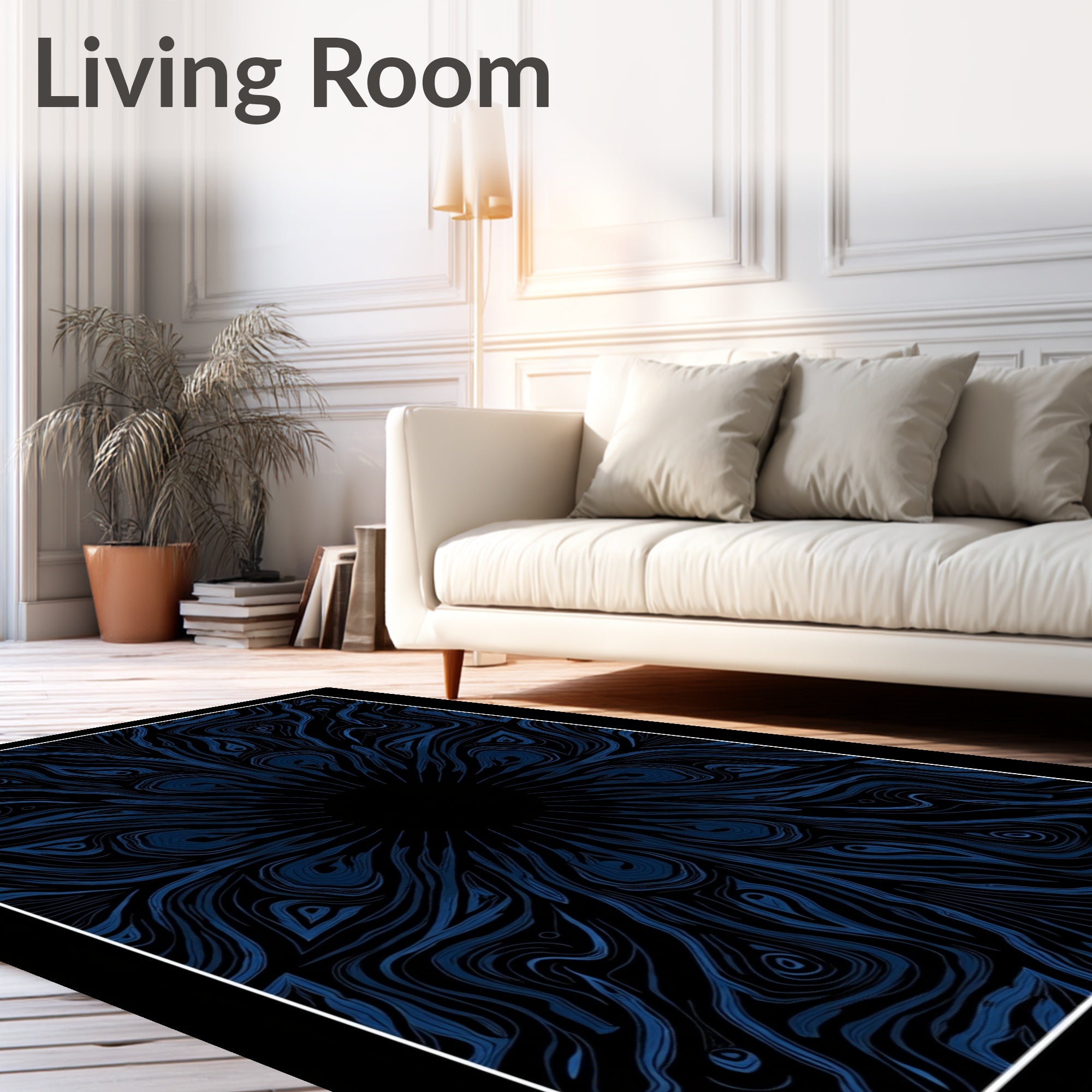 Deep Blue Swirling Organic Pattern Rug