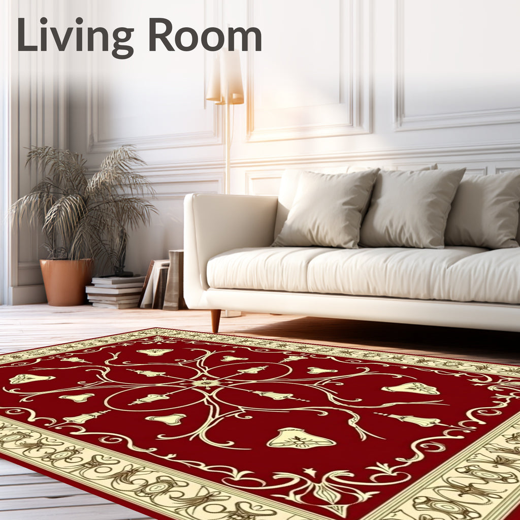 Ornate Red Cream Floral Medallion Rug