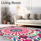 Vibrant Pink Blue Mandala Rug