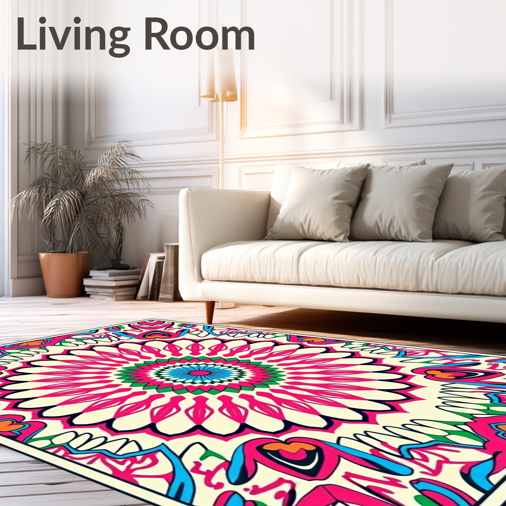 Vibrant Pink Blue Mandala Rug