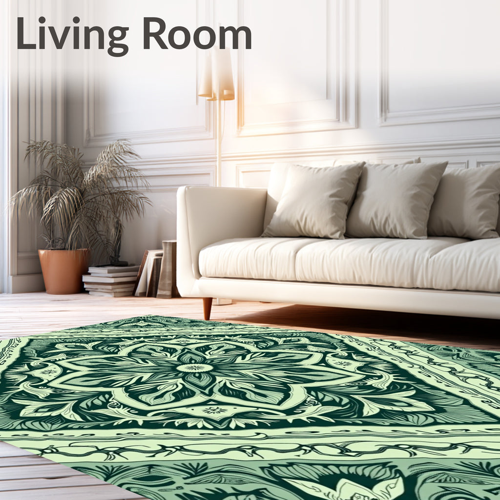 Emerald Floral Mandala Pattern Rug
