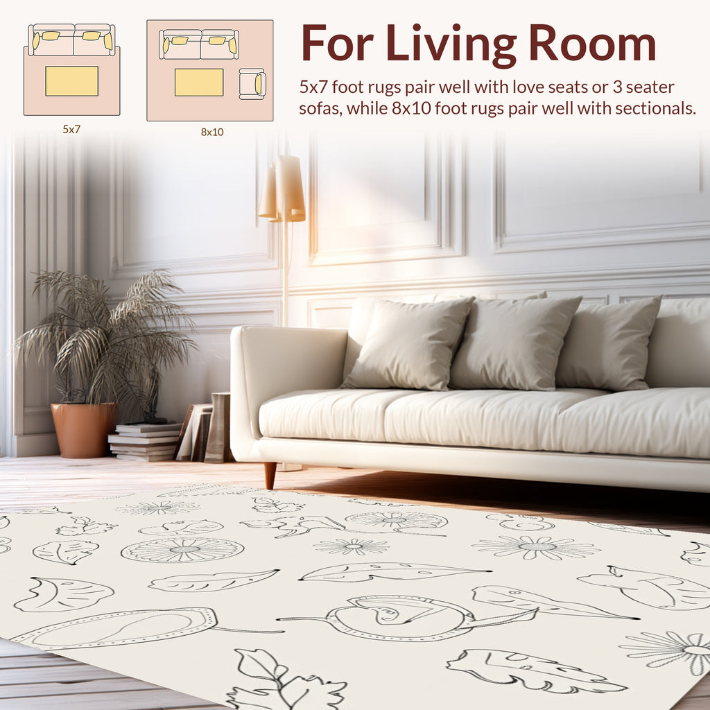 Delicate Floral Outline Pattern Rug