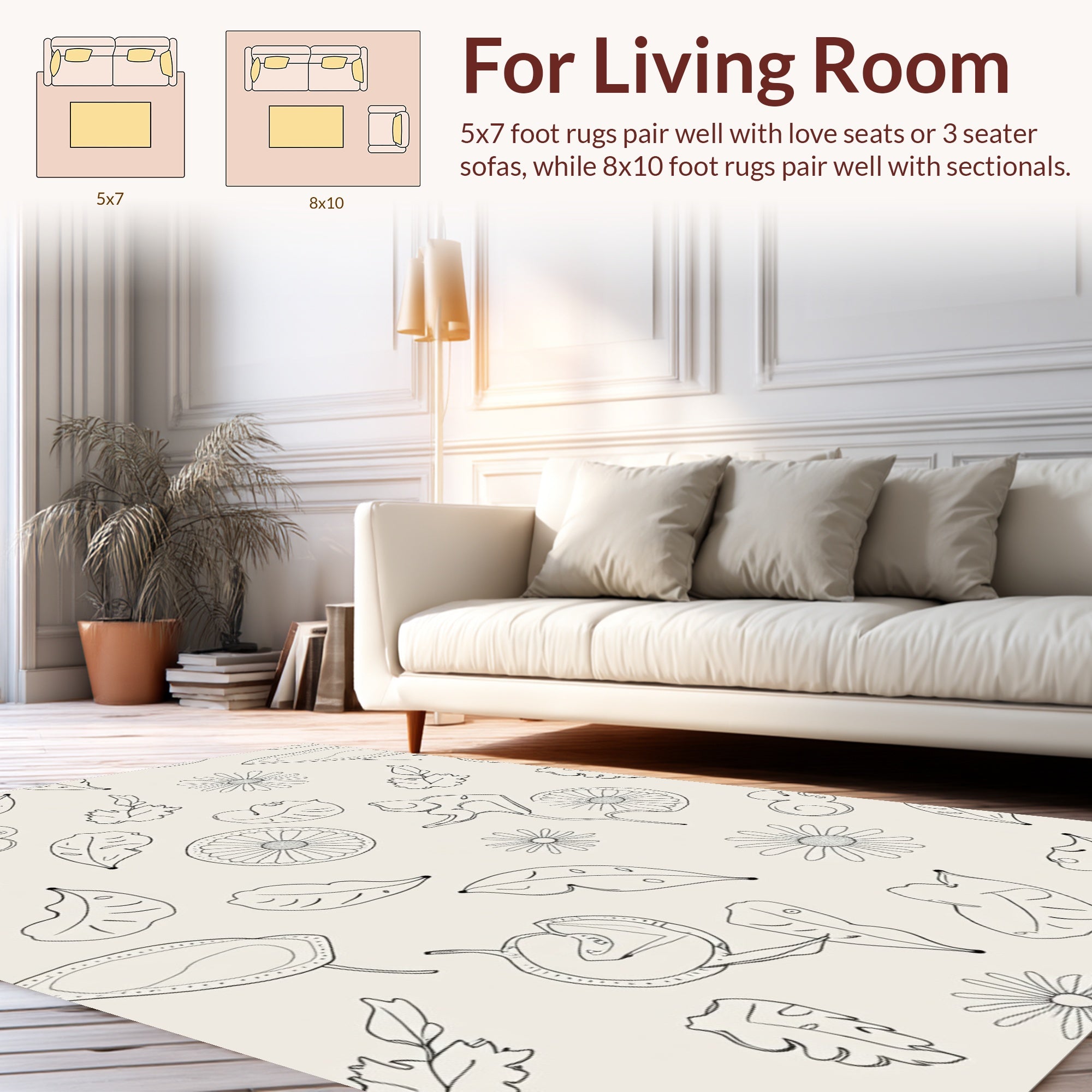 Delicate Floral Outline Pattern Rug