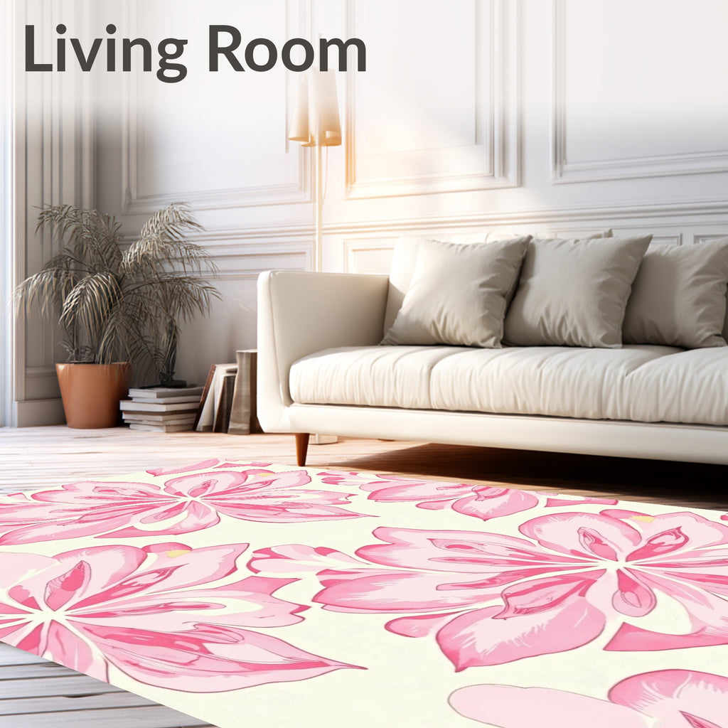 Large Pink Petal Floral Pattern Rug