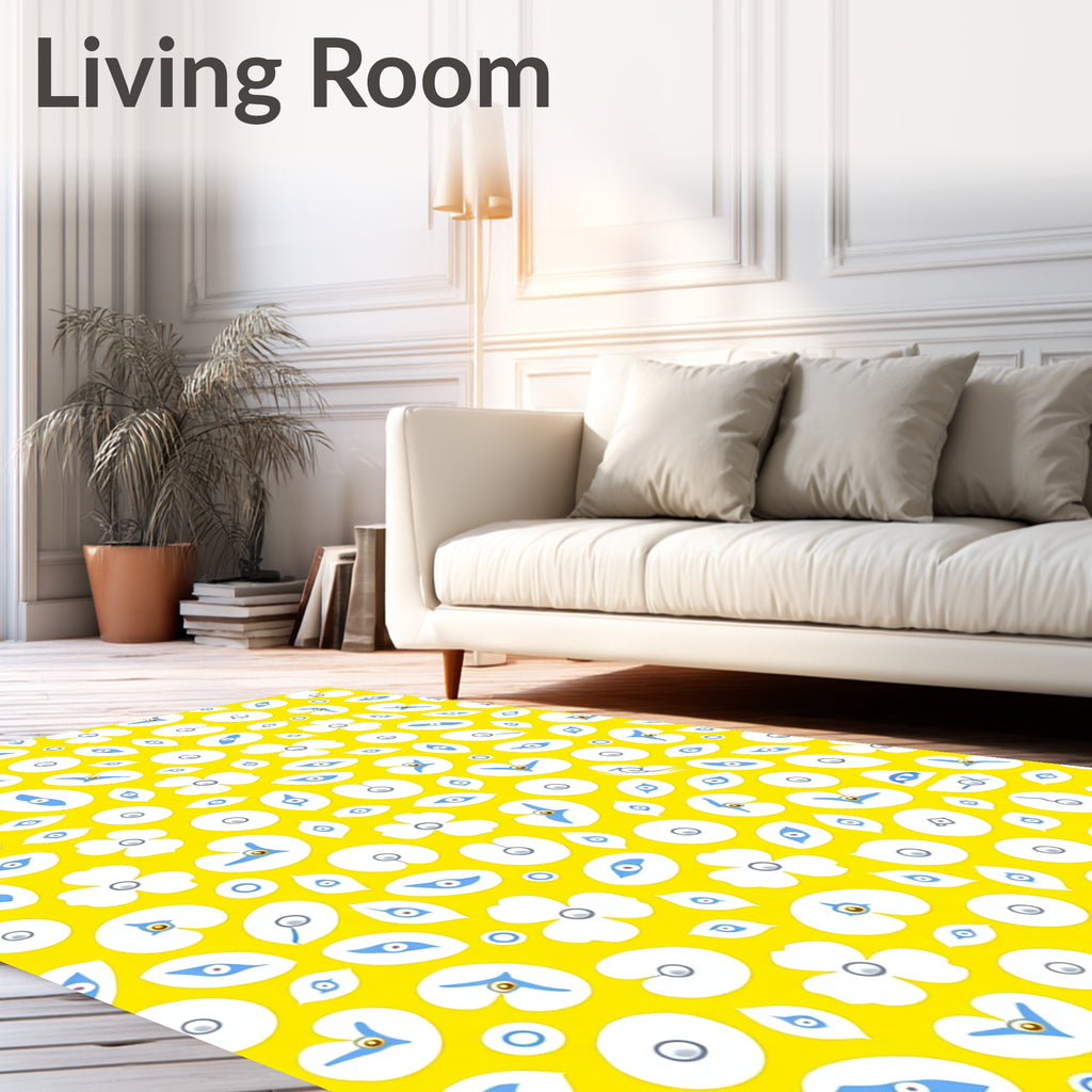 Whimsical Eye and Flower Pattern Rug