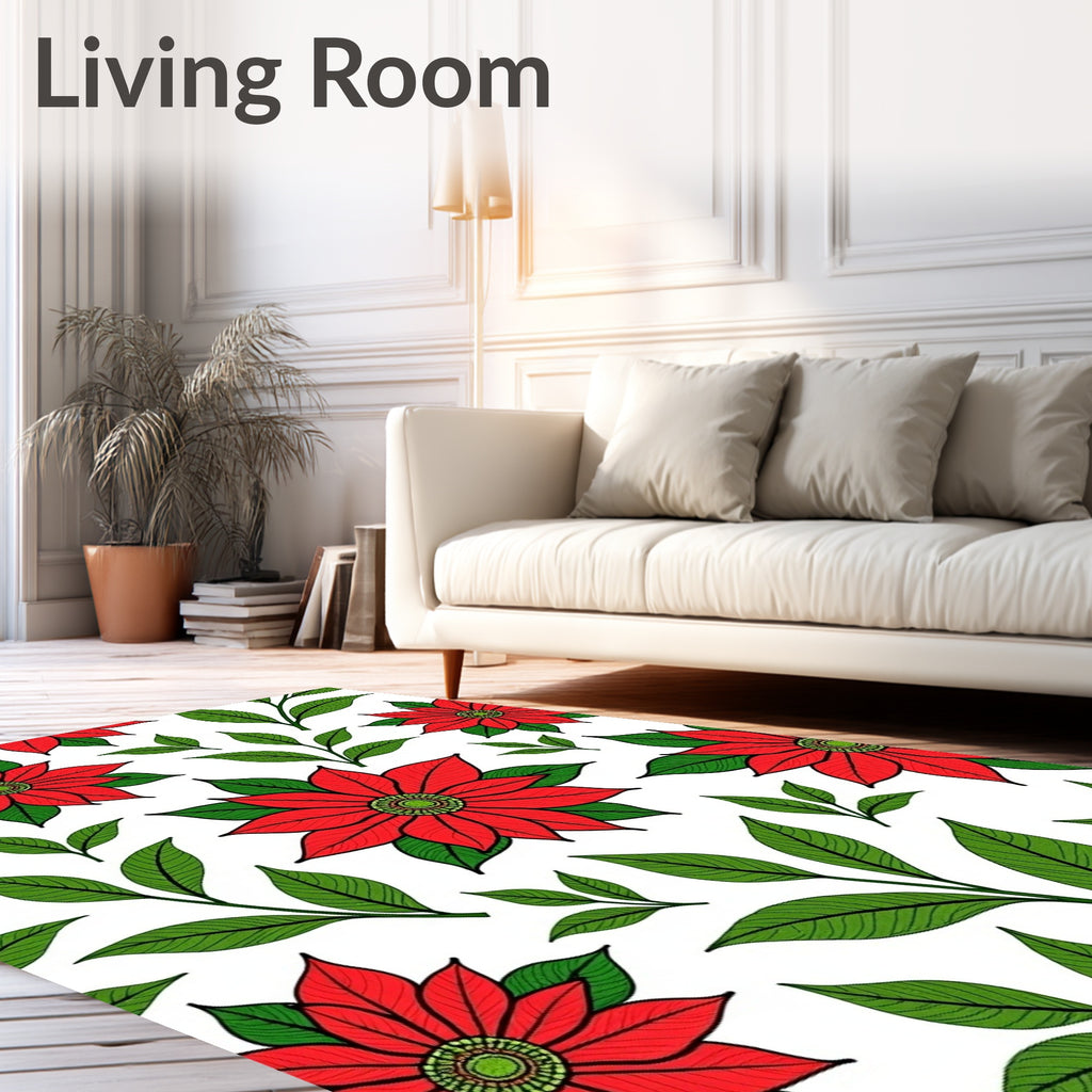 Red Flower Green Leaf Pattern Rug