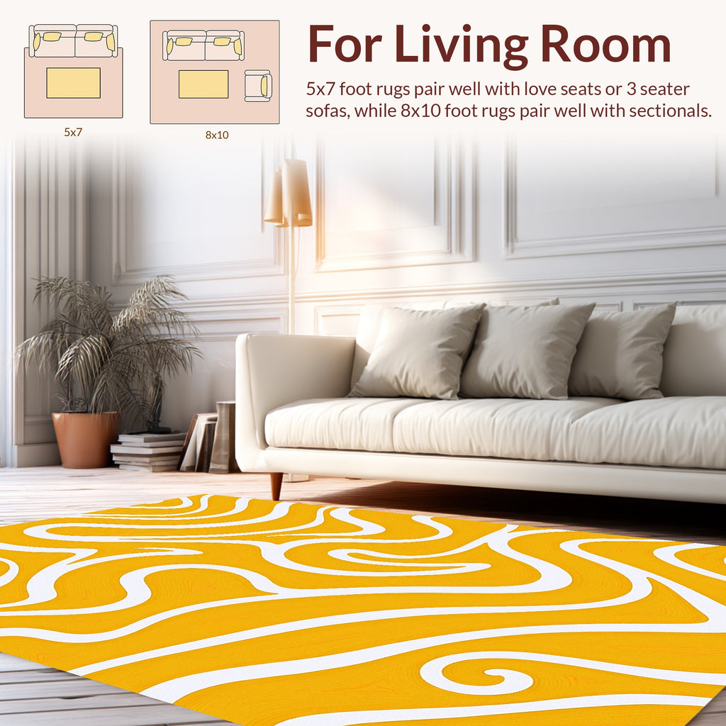 Abstract Swirl Pattern Yellow Rug