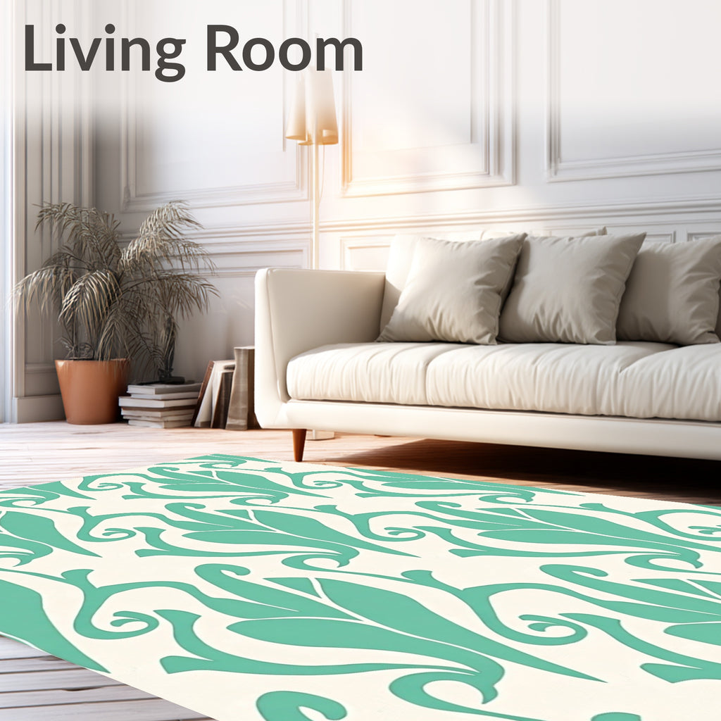 Elegant Teal Ivory Floral Pattern Rug