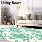 Elegant Teal Ivory Floral Pattern Rug