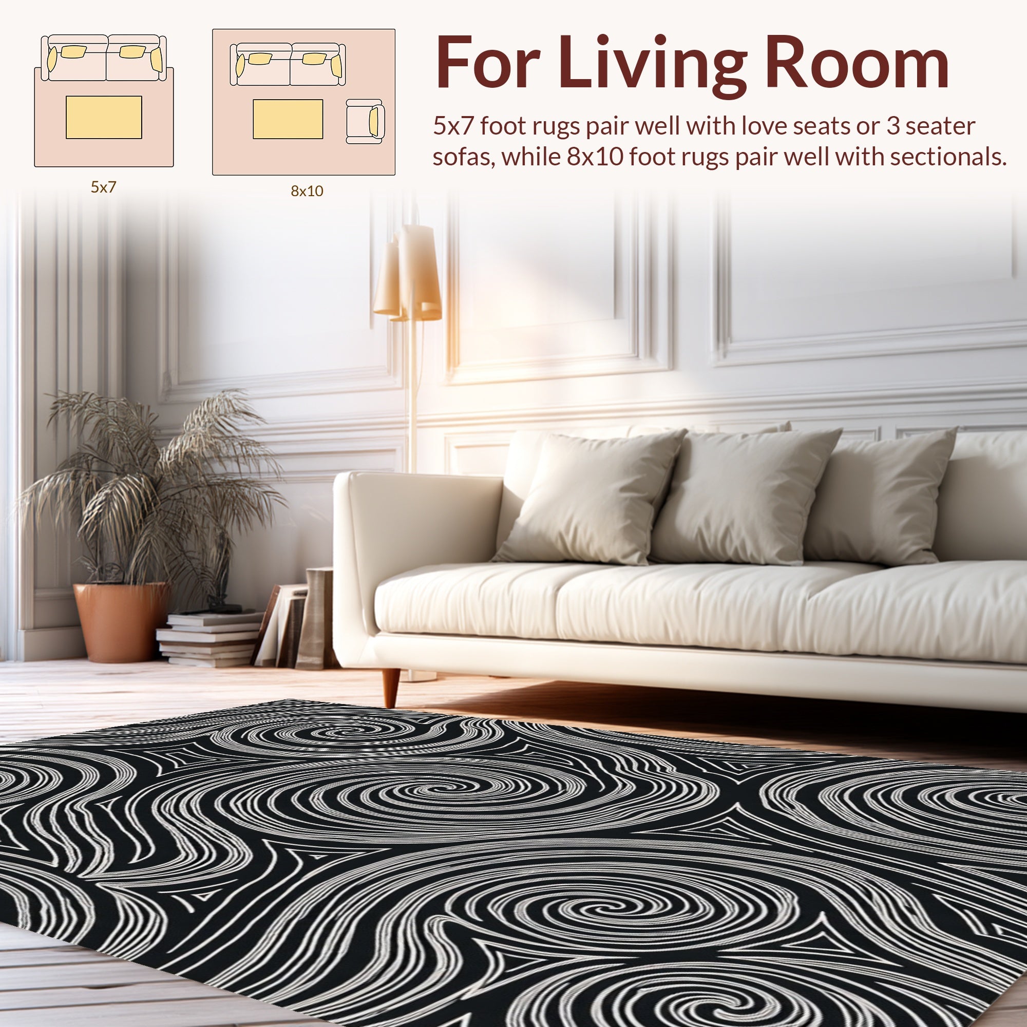 Monochromatic Abstract Swirl Pattern Rug