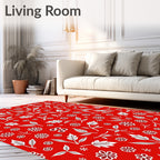 Red White Floral Leaf Pattern Rug