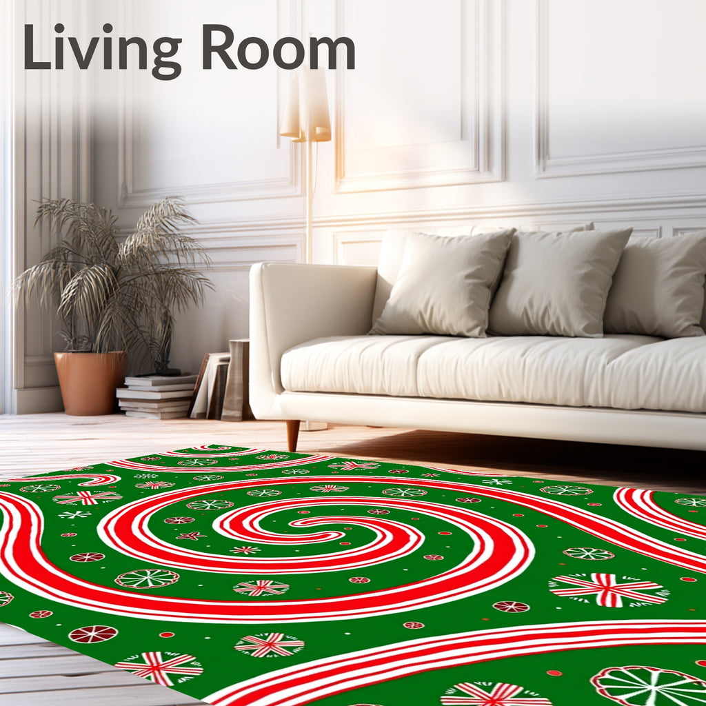 Red Swirl Candy Cane Floral Background Rug