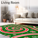 Red Swirl Candy Cane Floral Background Rug