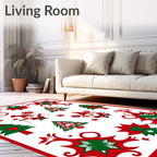 Whimsical Red Green Gnome Christmas Trees Rug