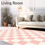 Retro Pink Cream Checkered Square Rug