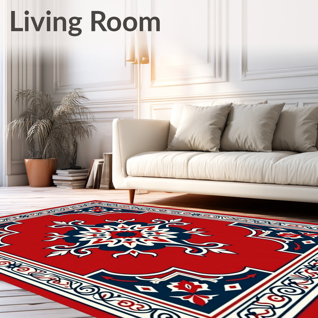 Red Floral Medallion Ornamental Design Rug