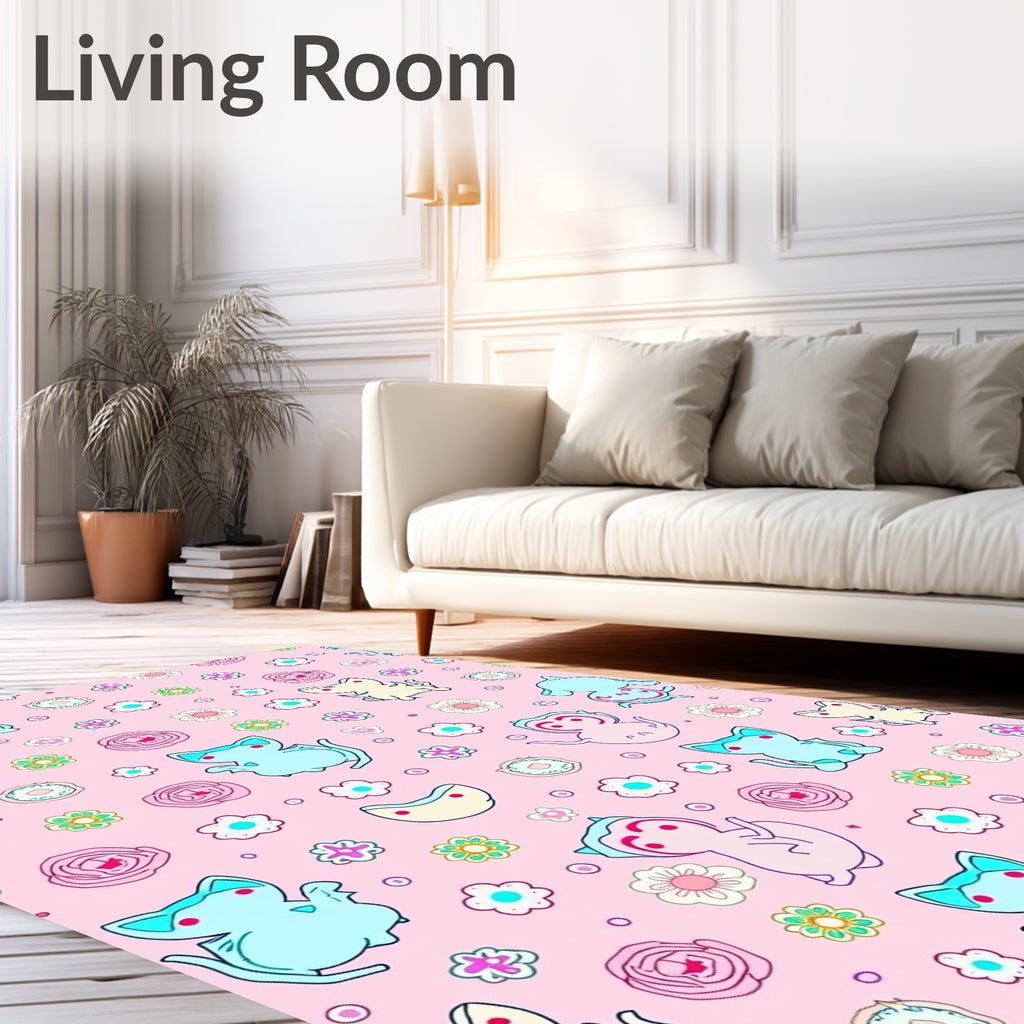 Cute Cat Flower Patterned Rug