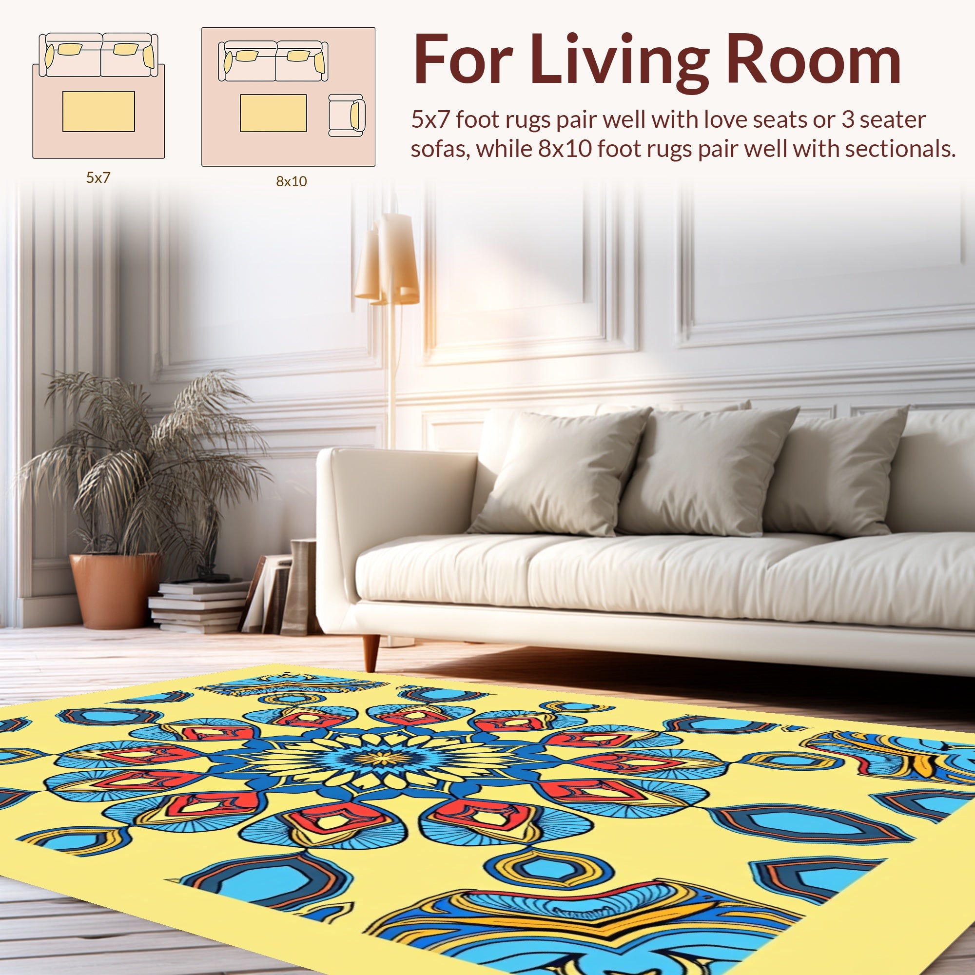 Geometric Sunburst Mandala Pattern Rug