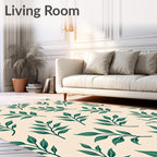 Modern Green Leaf Branch Pattern Rug