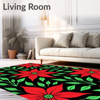 Crimson Red Poinsettia Floral Vines Rug