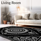 Black White Sunburst Mandala Pattern Rug