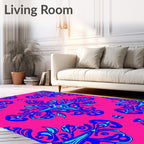 Vivid Blue Floral Arabesque Pattern Rug