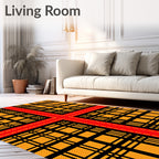Bold Red Yellow Plaid Pattern Rug