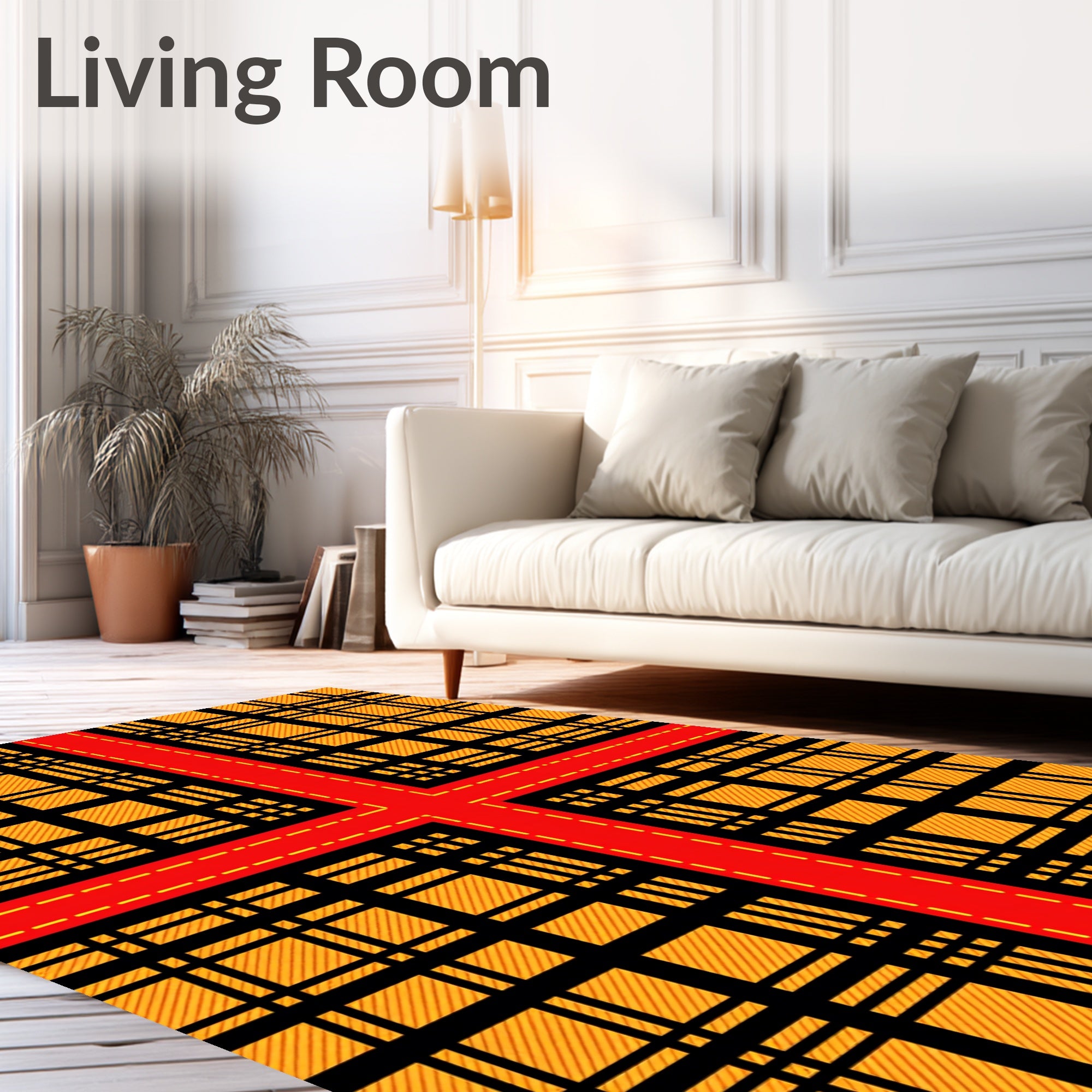 Bold Red Yellow Plaid Pattern Rug