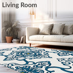 Damask Floral Blue Yellow Pattern Rug