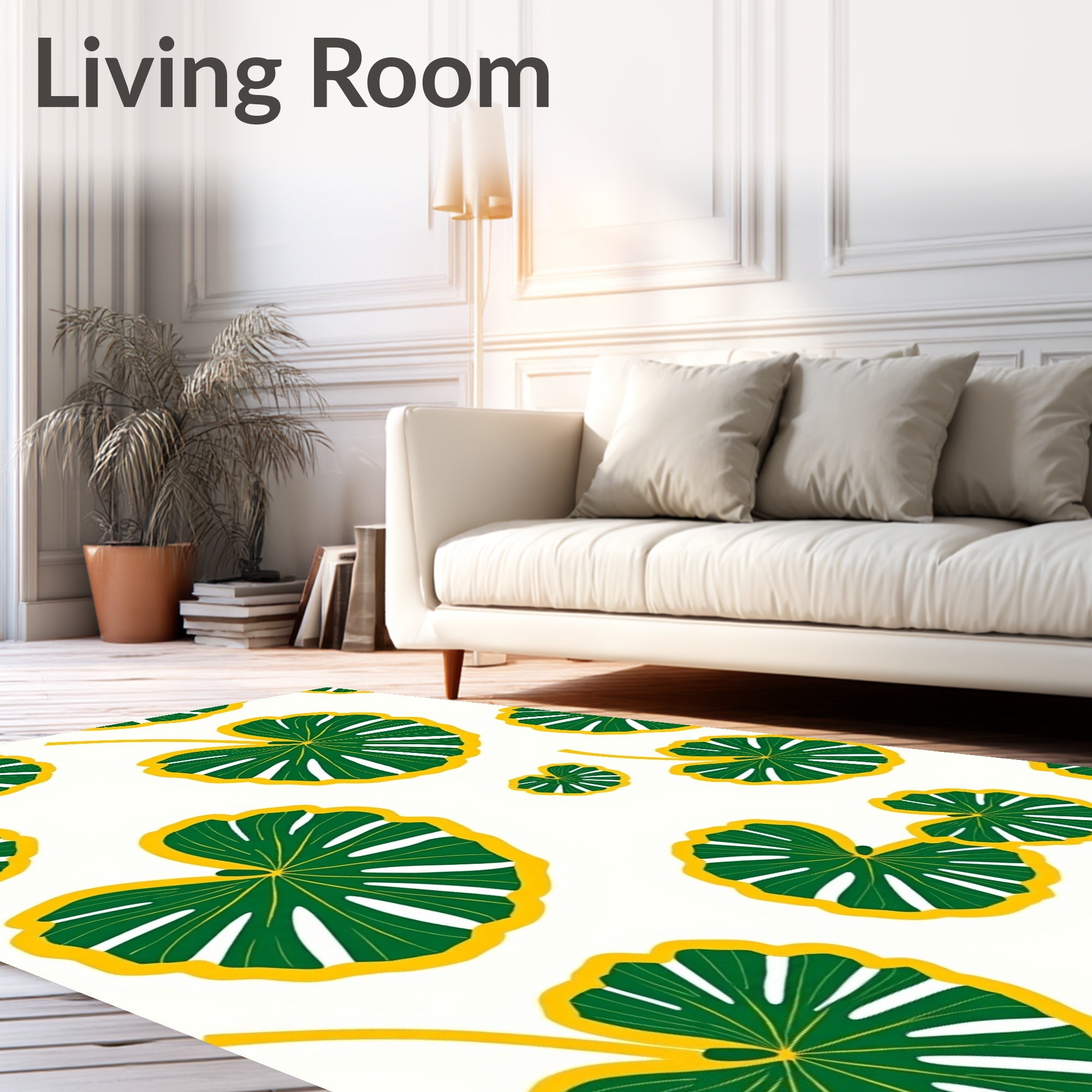 Tropical Green Yellow Leafy Foliage Rug