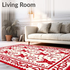 Red Folk Art Character Pattern Rug