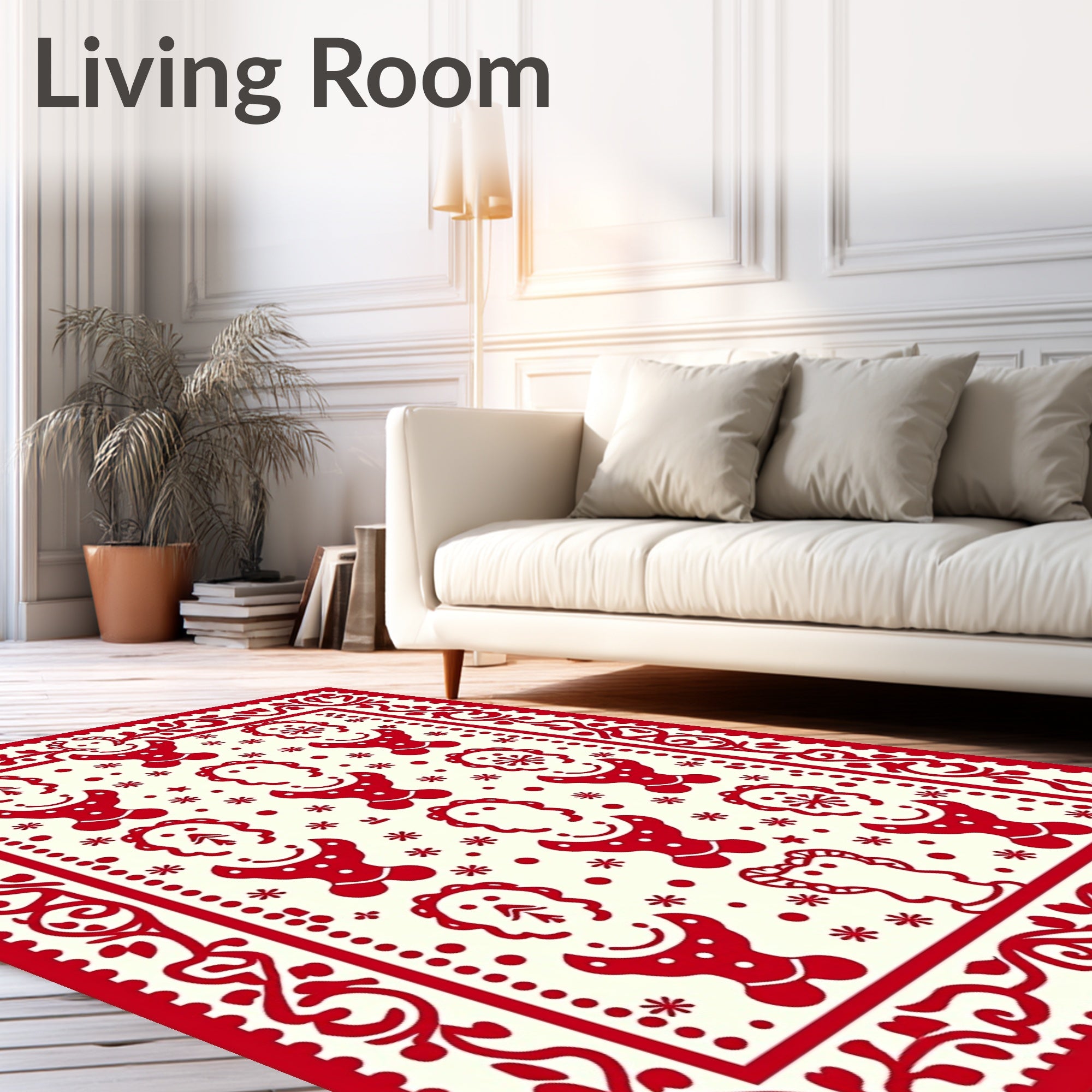 Red Folk Art Character Pattern Rug