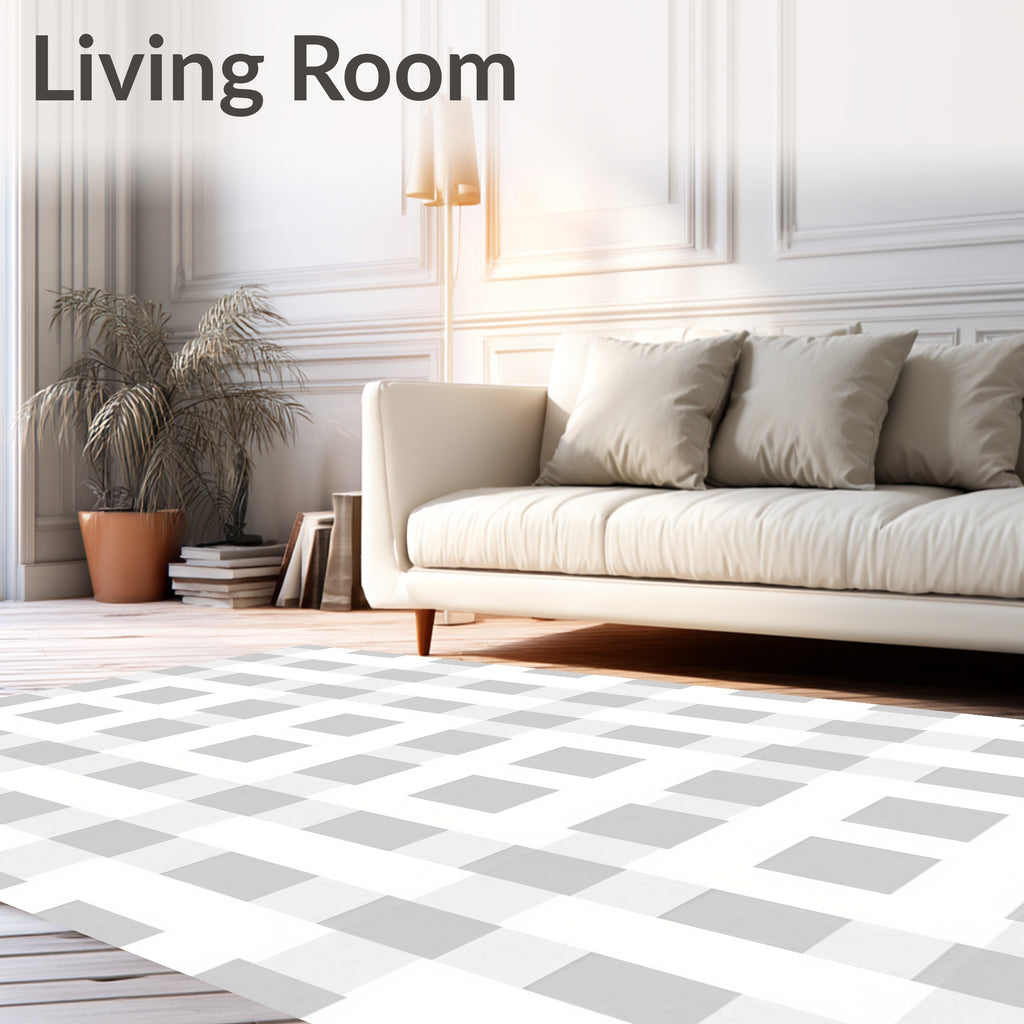 Classic Grey Gingham Check Pattern Rug