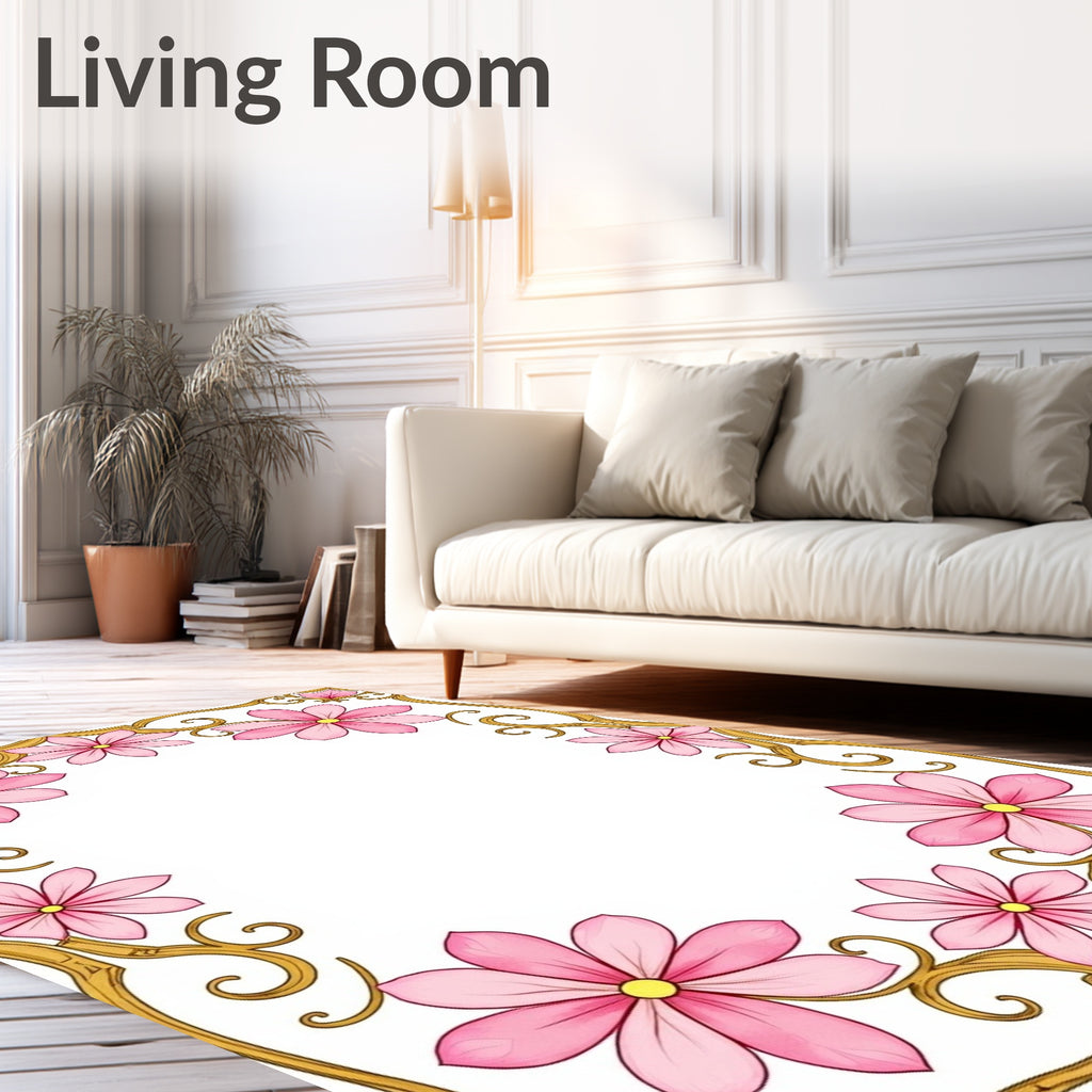 Pink Daisy Floral Ornament Rug
