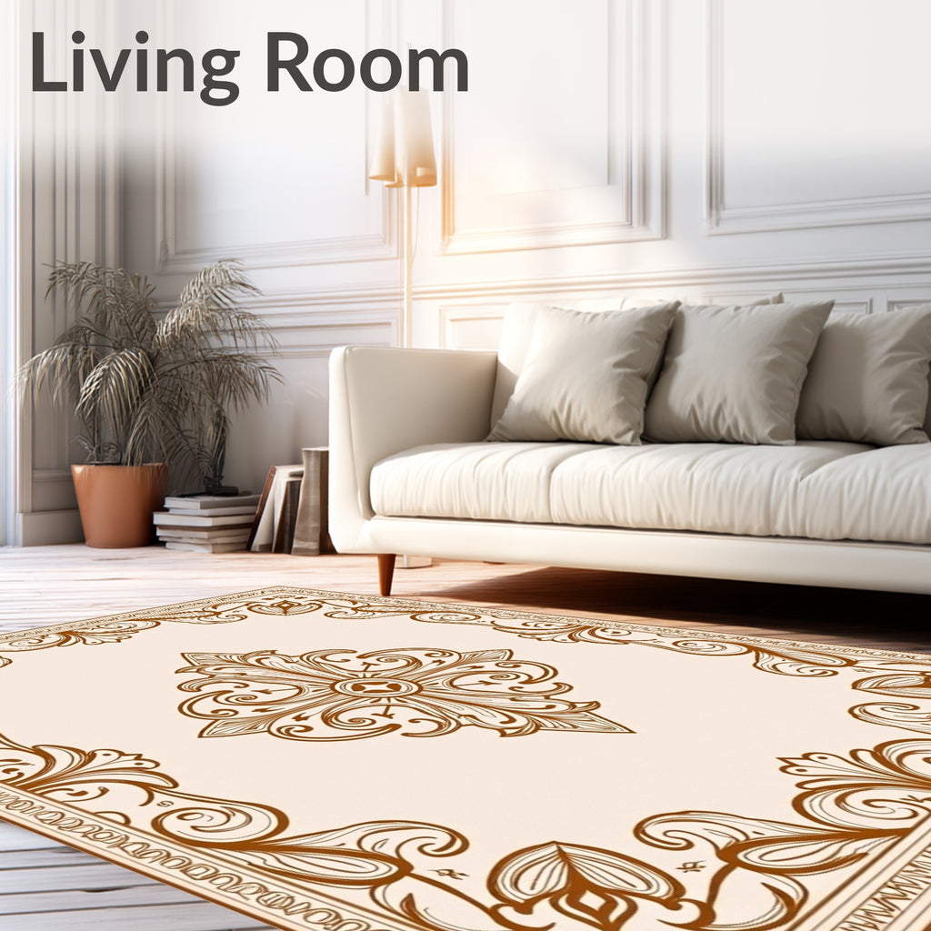 Brown Ornate Floral Center Medallion Rug