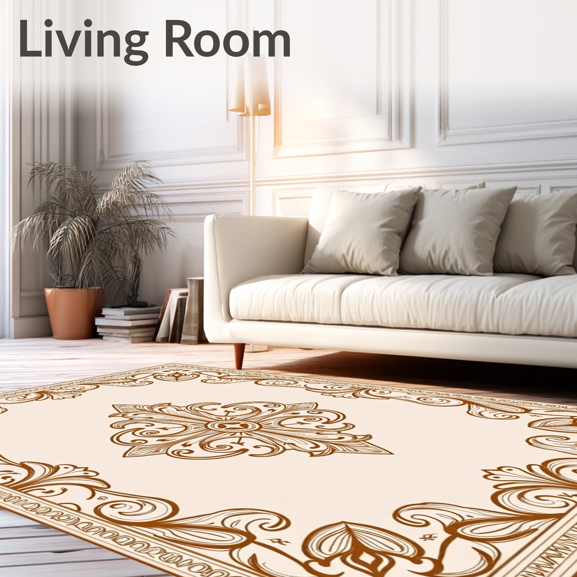 Brown Ornate Floral Center Medallion Rug