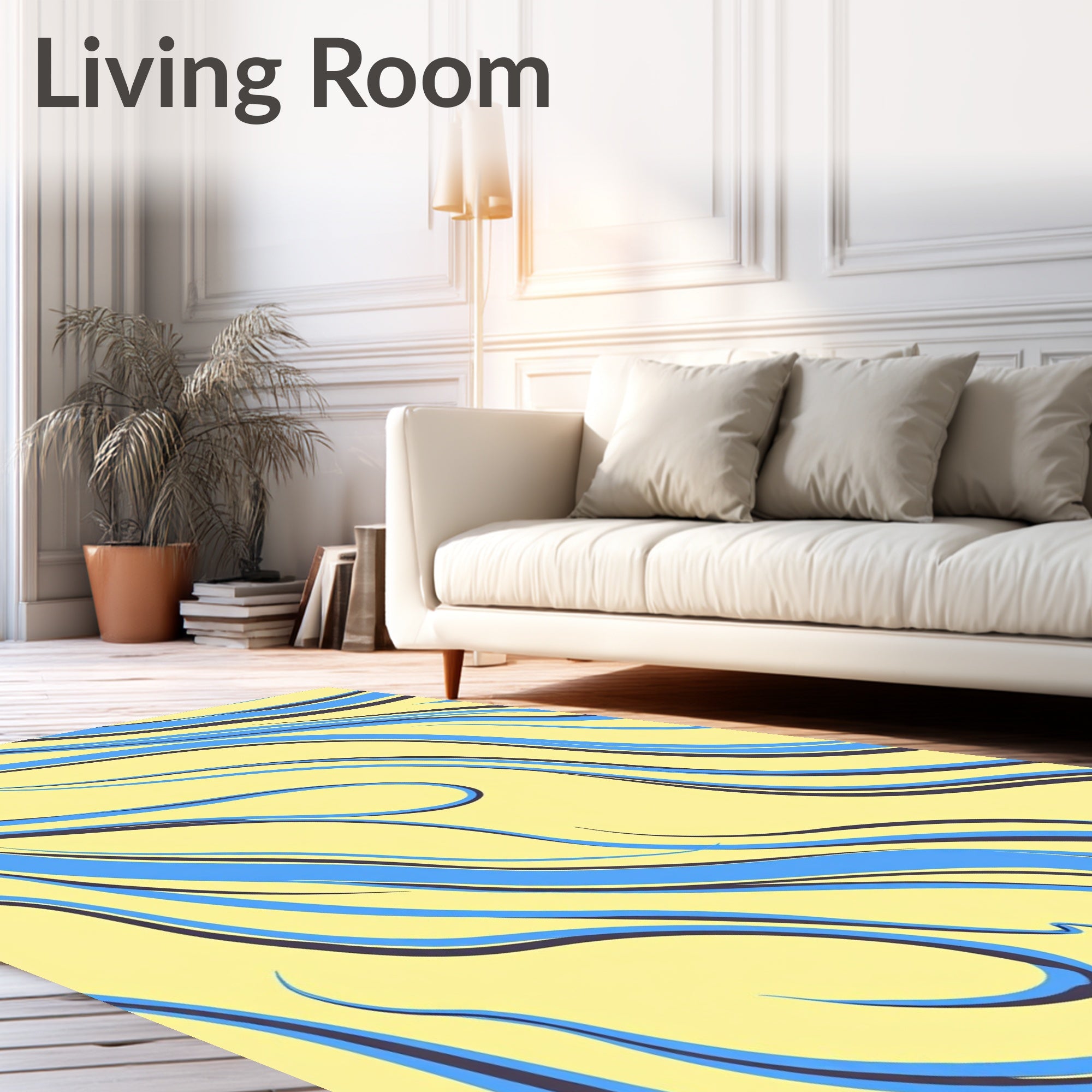Flowing Blue And Yellow Abstract Pattern Rug