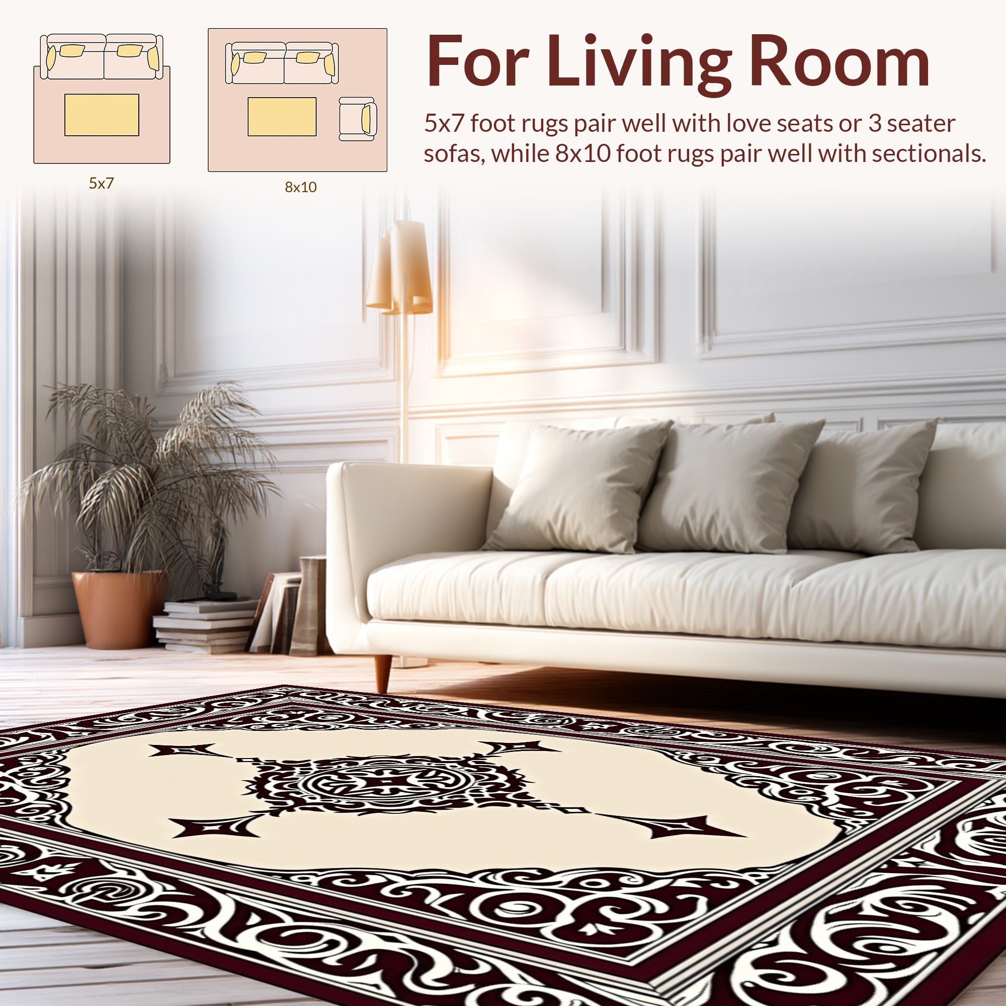 Ornate Dark Brown Cream Medallion Rug