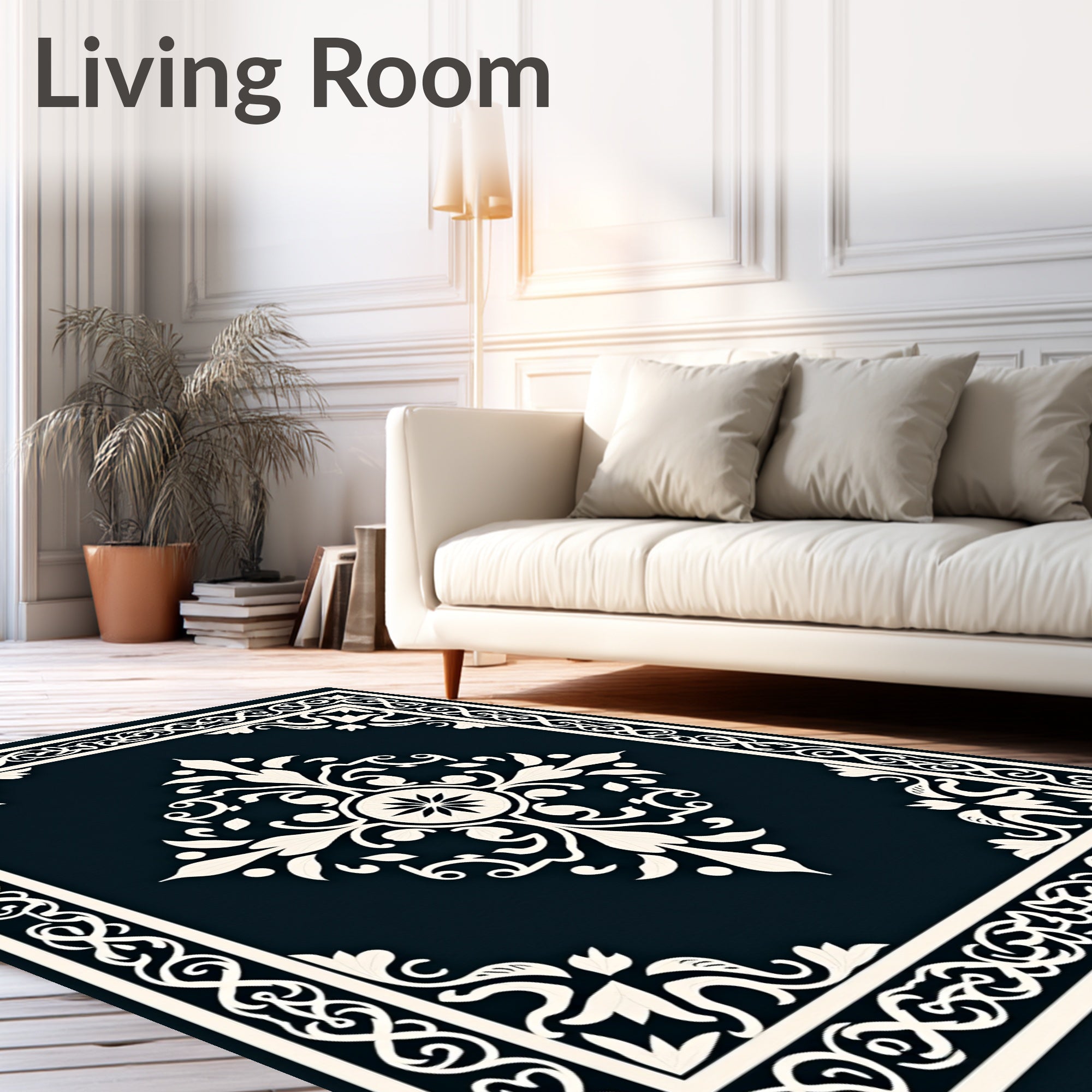 Ornate Cream Floral Centerpiece Rug