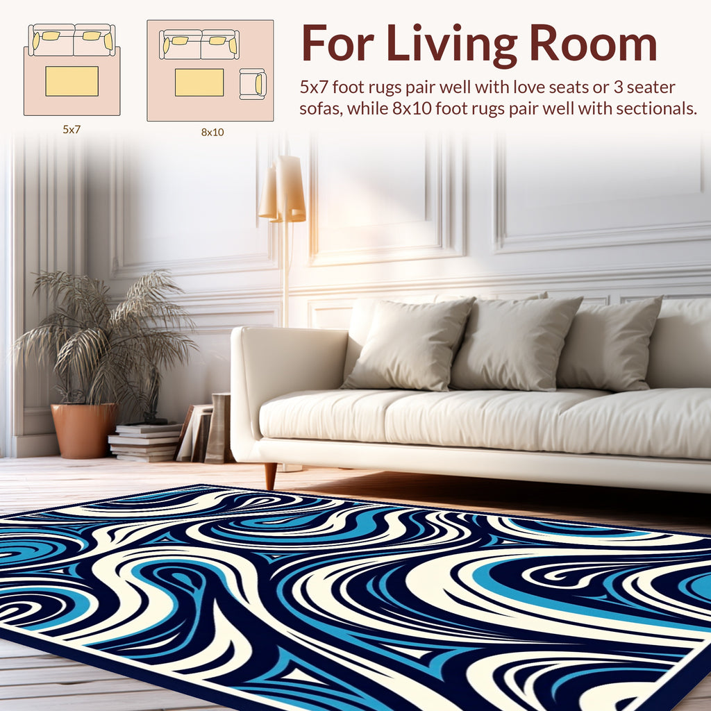 Abstract Swirling Blue Ivory Pattern Rug